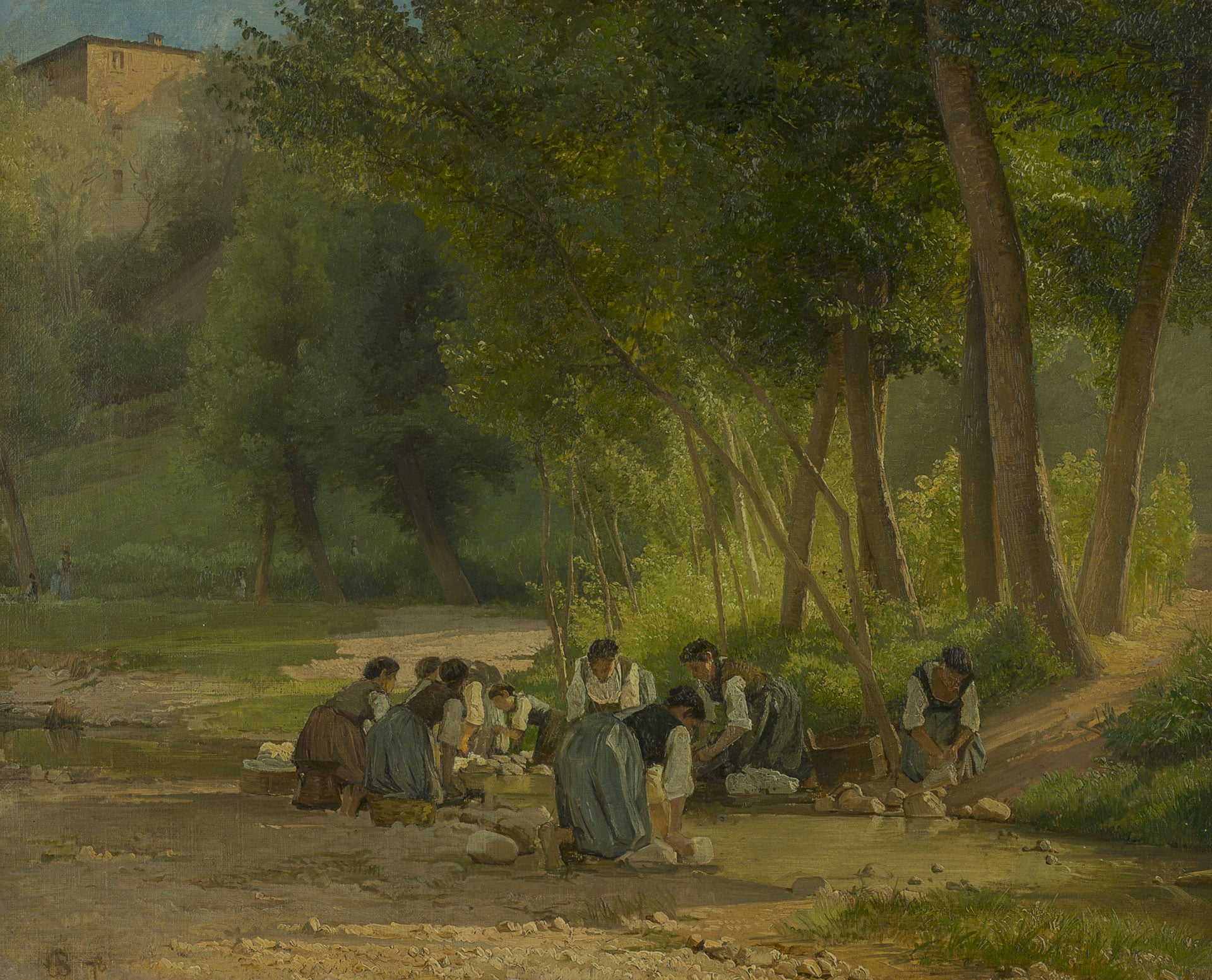Edvard Frederik Petersen "Donne italiane che lavano i panni al fiume", 1878. Olio su tela cm 42 x 52,5 