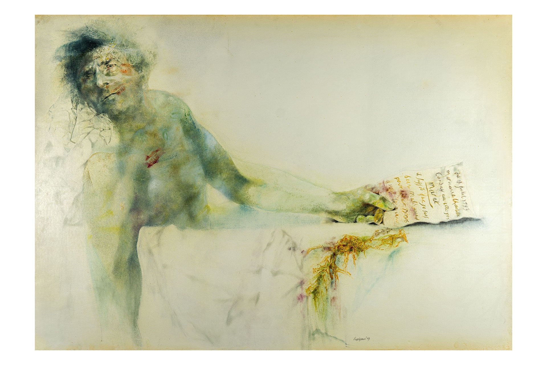 Lorenzo Vespignani "Come Marat", 1969. Olio su carta intelaiata, cm 73x103 