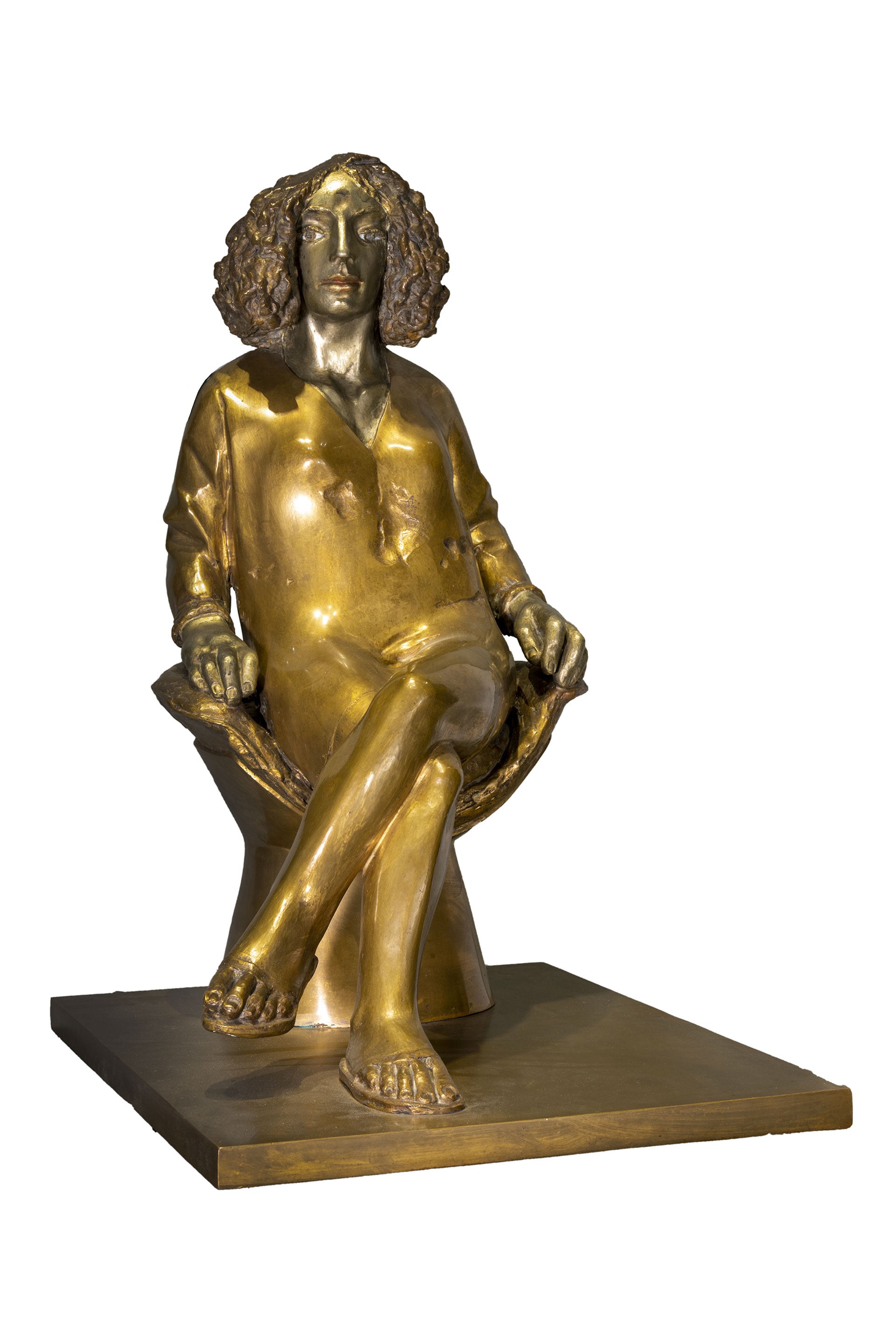 Giuliano Vanghi "Donna seduta in poltrona", 1986. Bronzo e nichel, cm 59x37x48 