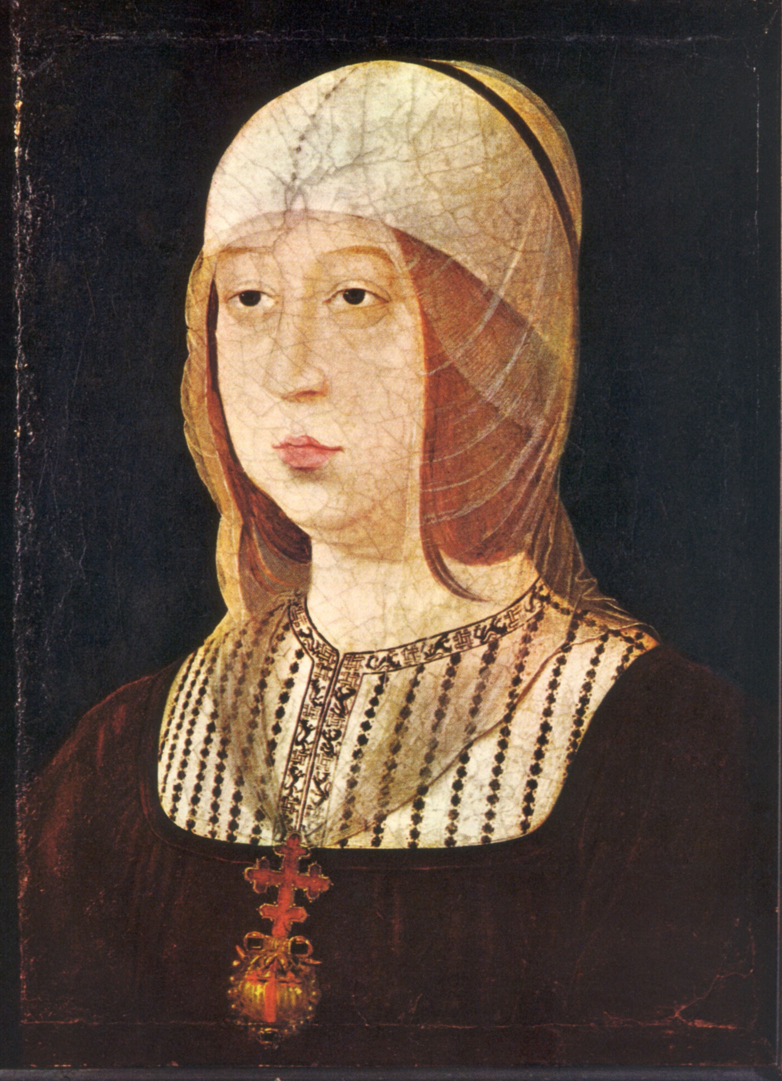 Un dipinto della Regina di Castigl​ia Isabella " la Cattolica "​ ( Madrigal 1451 - Medina del ​Campo 1504 ) , figlia di Re Gi​ovanni II e sposa del Re Ferdinando ​d' Aragona. La Regina richiama Colombo dopo un primo responso negativo e decide di sovvenzionare il suo progetto
