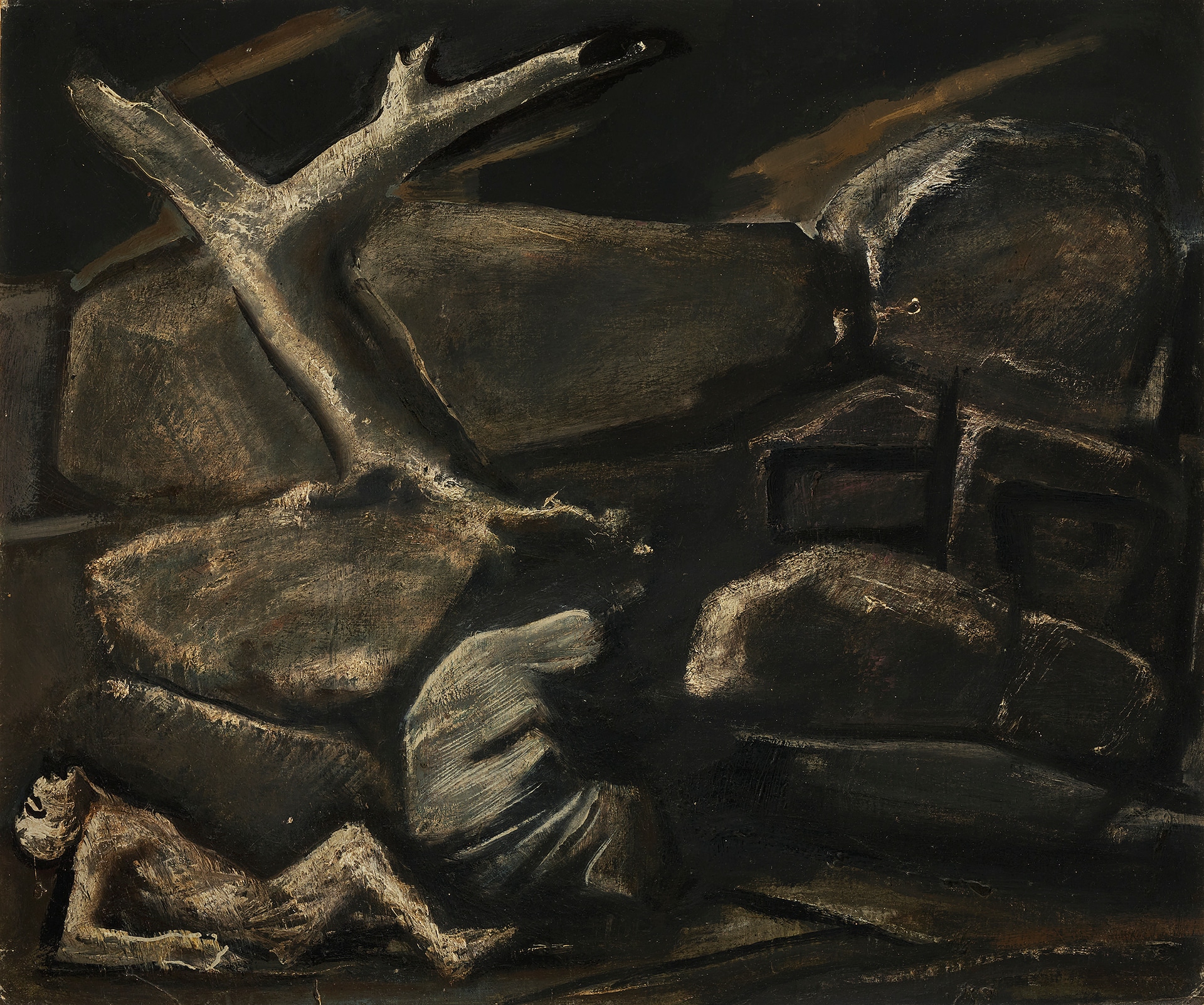 Mario Sironi: Lazzaro, 1946, olio su cartone telato, 50 x 60 cm, collezione privata © Mario Sironi, by SIAE 2021 