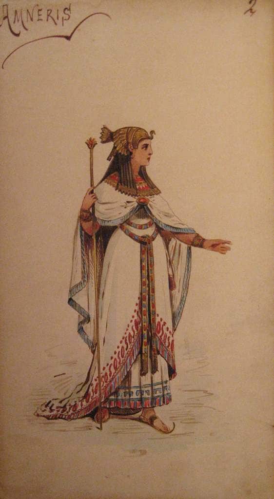 Bozzetto del costume di Amneris (interpretata dal mezzosoprano Maria Waldmann) per la prima scaligera di "Aida", 1872. 