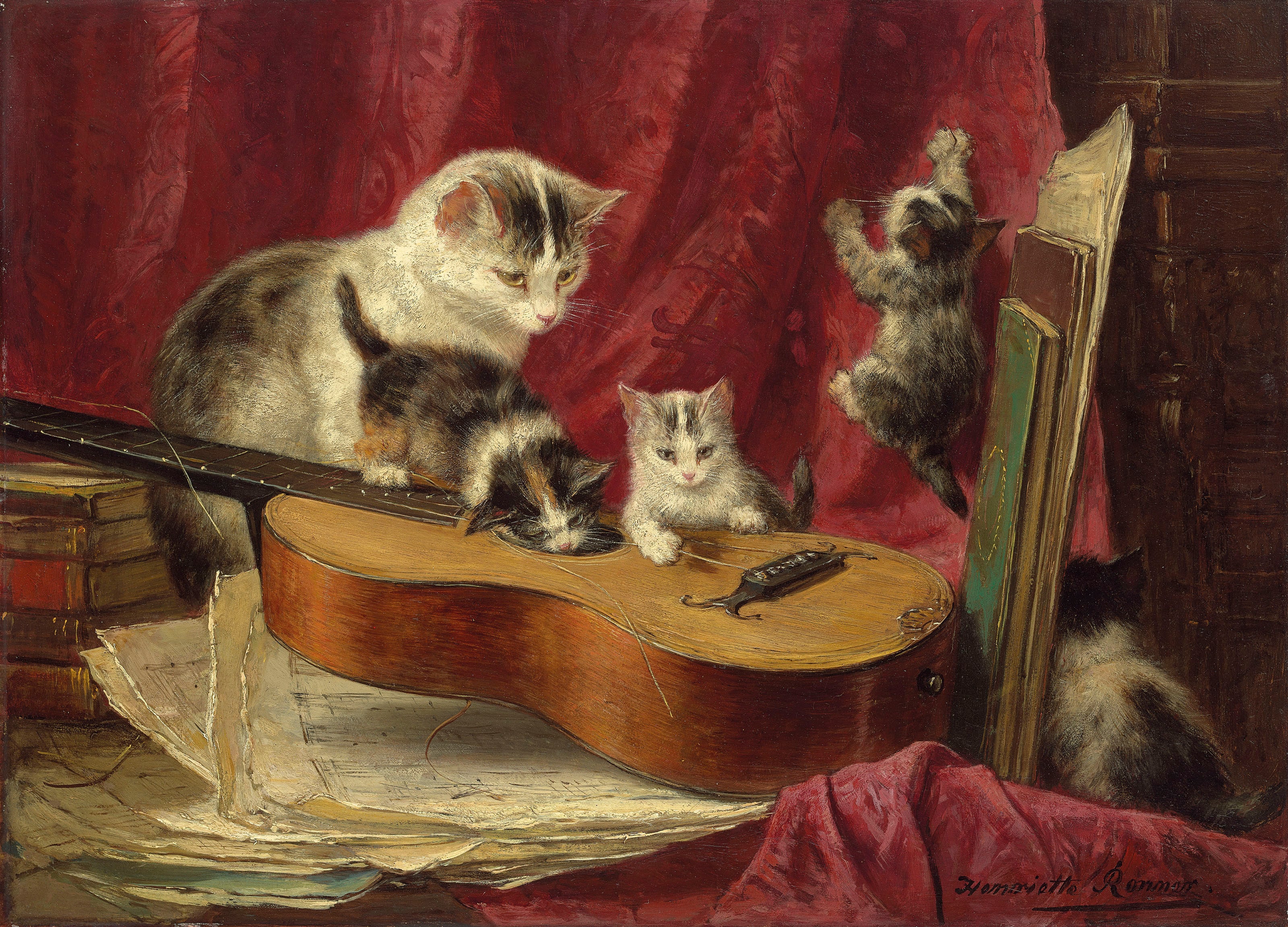 Henriëtte Ronner-Knip, Comporre musica, 1876-77, olio su tela, Collezione privata