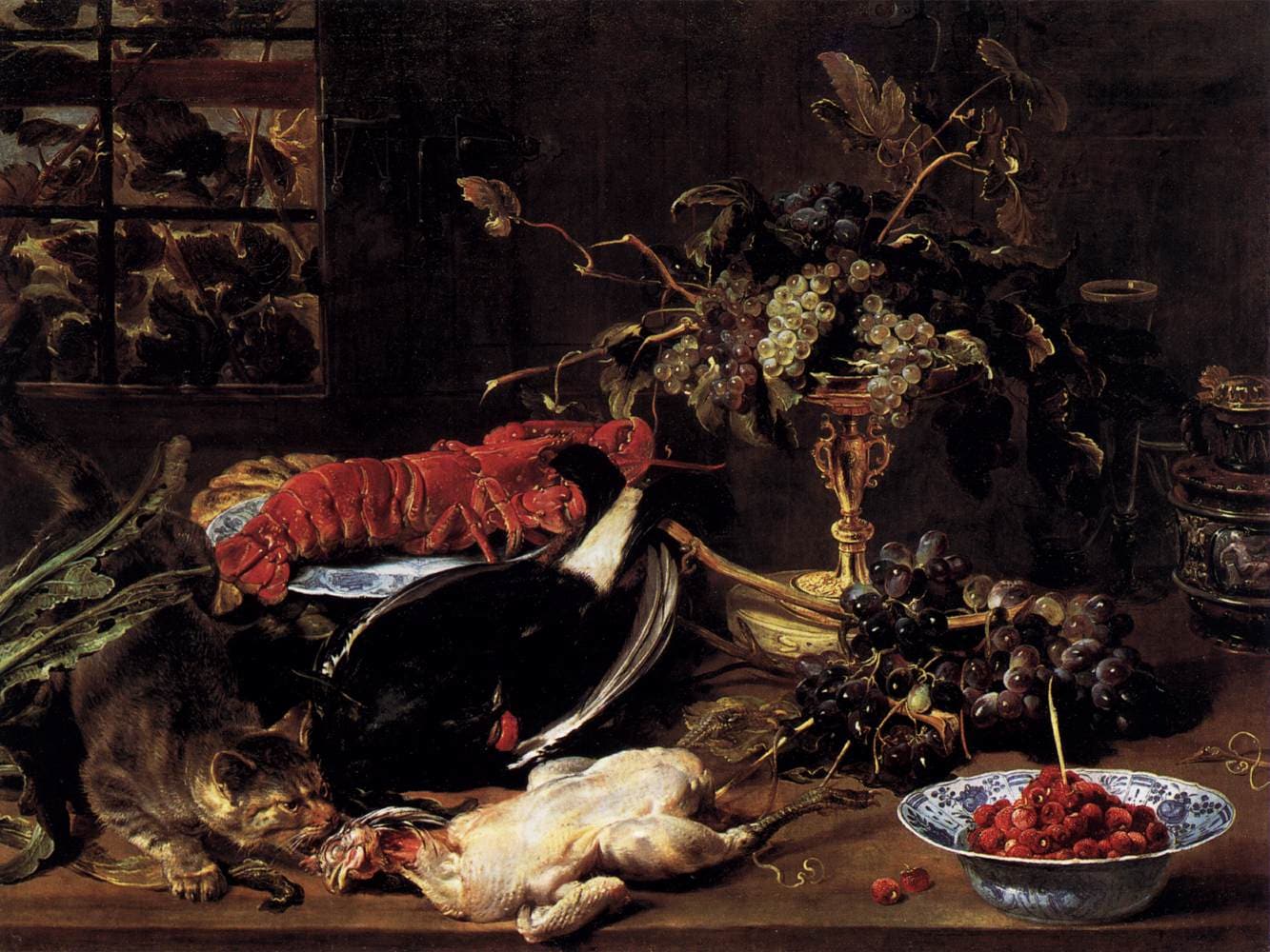 Frans Snyders, Natura morta con granchio, pollame e frutta, 1615, olio su tela, Gemäldegalerie, Berlino