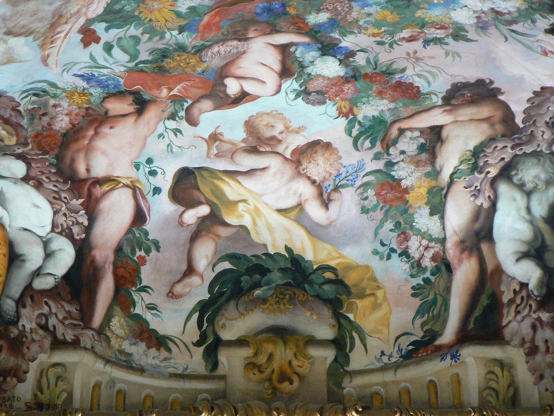 Bartolomeo Guidobono, dettaglio di affresco della volta della galleria, Palazzo Centurione Pitto, Genova