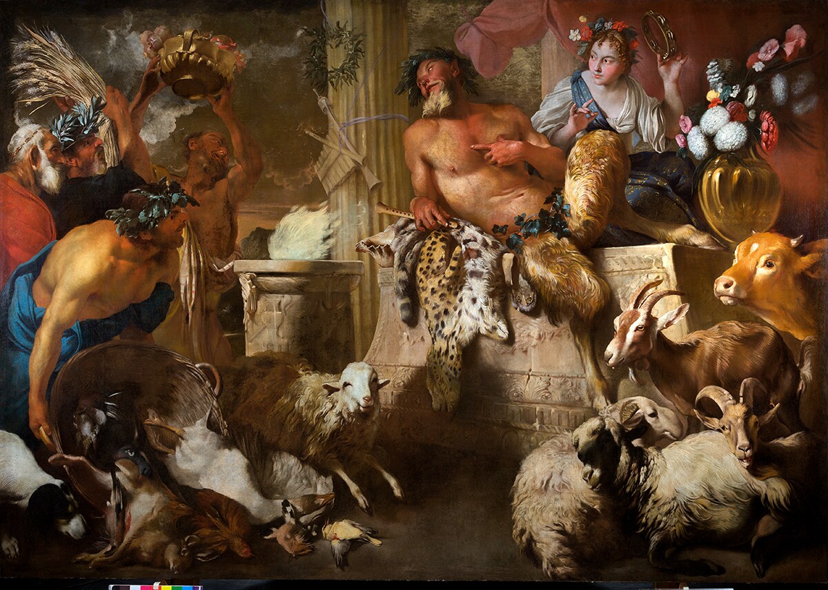 Giovanni Benedetto Castiglione, detto il Grechetto, Sacrificio a Pan, 1640 circa, olio su tela, 218x316cm., Collezione privata, Foto Luigino Visconti