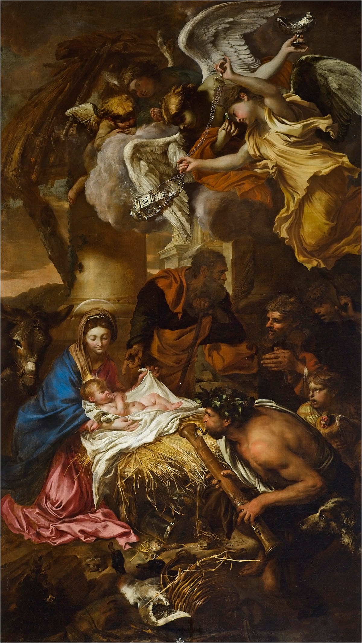 Giovanni Benedetto Castiglione, detto il Grechetto, Adorazione dei pastori, 1645, olio su tela, 398x218cm., Fondazione Spinola, Chiesa di San Luca, Genova, Foto Luigino Visconti 