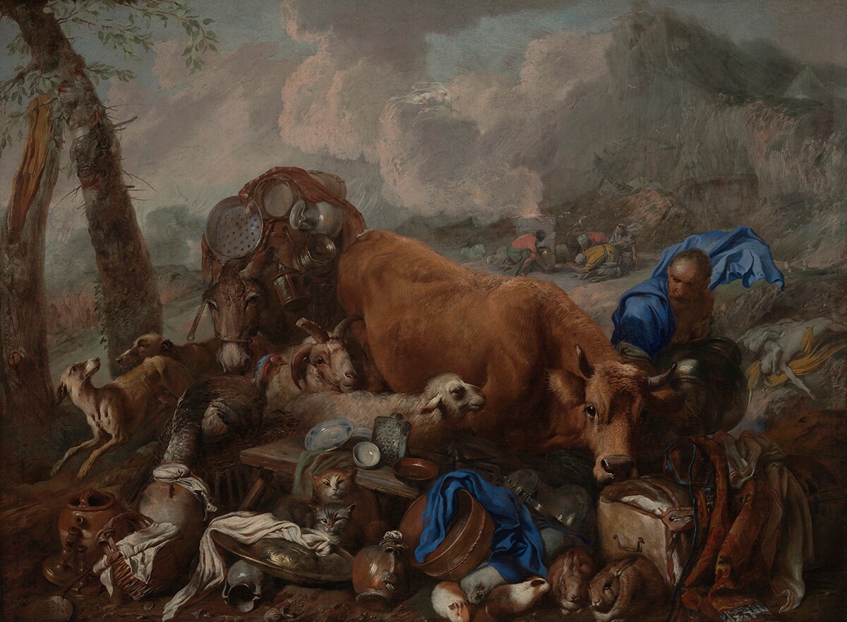 Giovanni Benedetto Castiglione, detto il Grechetto, Il sacrificio di Noè dopo il diluvio, 1645–1650 circa, olio su tela, 140,3x193,6cm., Los Angeles County Museum of Art, Los Angeles