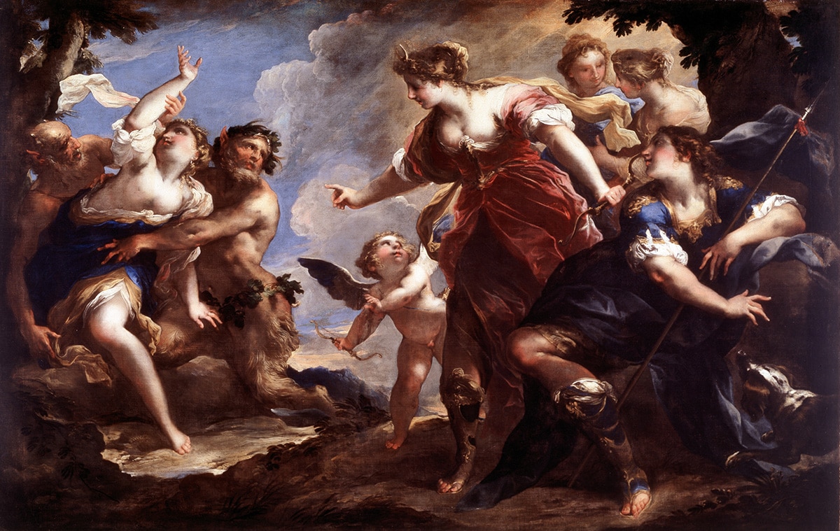 Valerio Castello, Diana e Atteone con Pan e Siringa, 1650–1655, olio su tela, 165,1x 51,5cm., Norton Museum of Art (dono di R. H. Norton), West Palm Beach, Florida