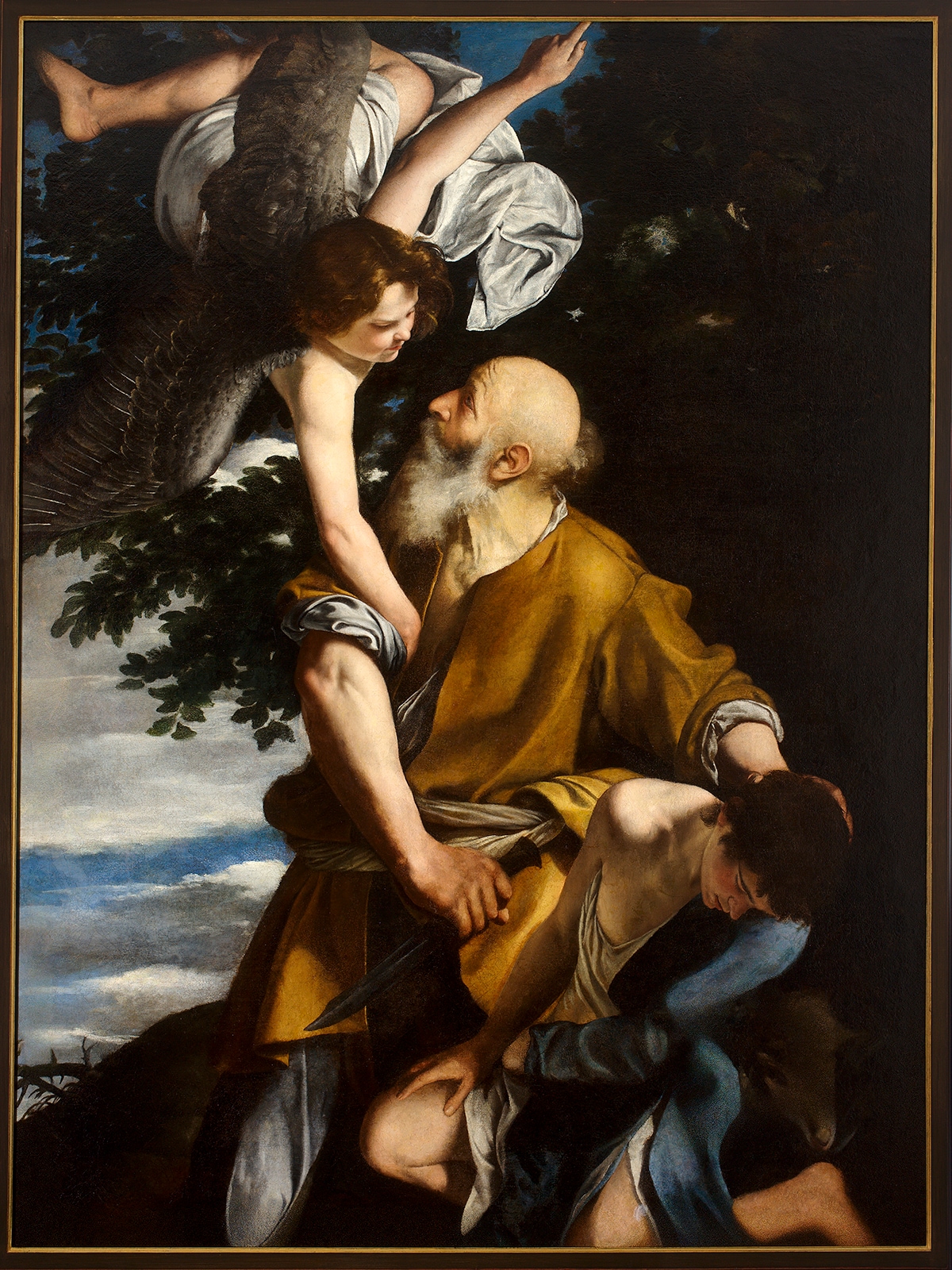 Orazio Lomi De’ Gentileschi, Sacrificio di Isacco, 1611-1615, olio su tela, 197x148cm., Galleria Nazionale della Liguria a Palazzo Spinola, Genova © Su concessione del Ministero della Cultura, Galleria Nazionale della Liguria a Palazzo Spinola