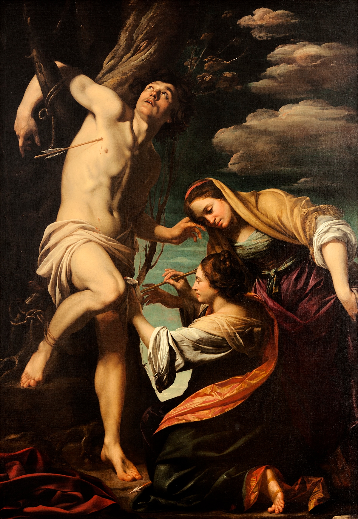 Simon Vouet, San Sebastiano curato da sant’Irene e da una ancella, 1622 circa, olio su tela, 246x174cm., Collezione privata