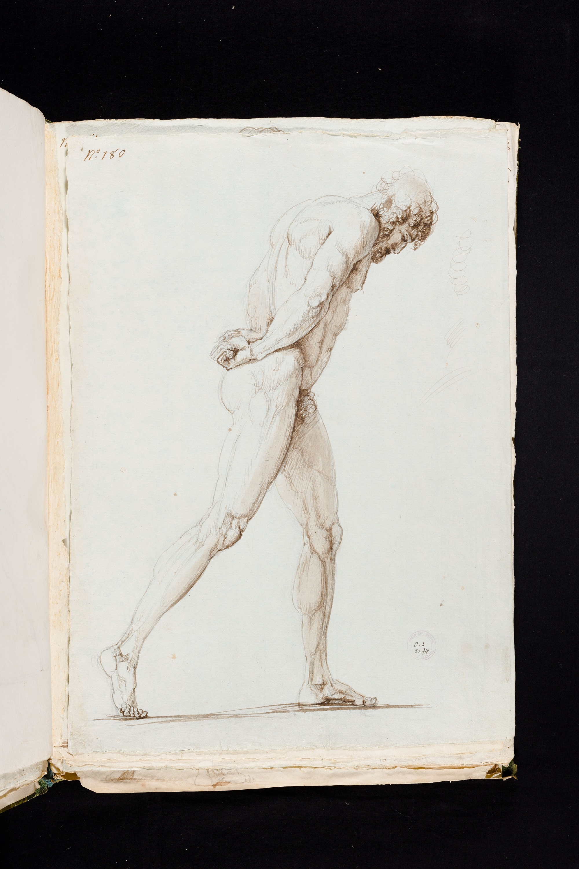 Antonio Canova (1757 – 1822), Nudo virile di profilo che cammina, 1794, Matita, penna, acquerello bruno, acquerello bruno su carta, 467x335 mm., Bassano del Grappa, Museo Civico, Gabinetto Disegni e Stampe
