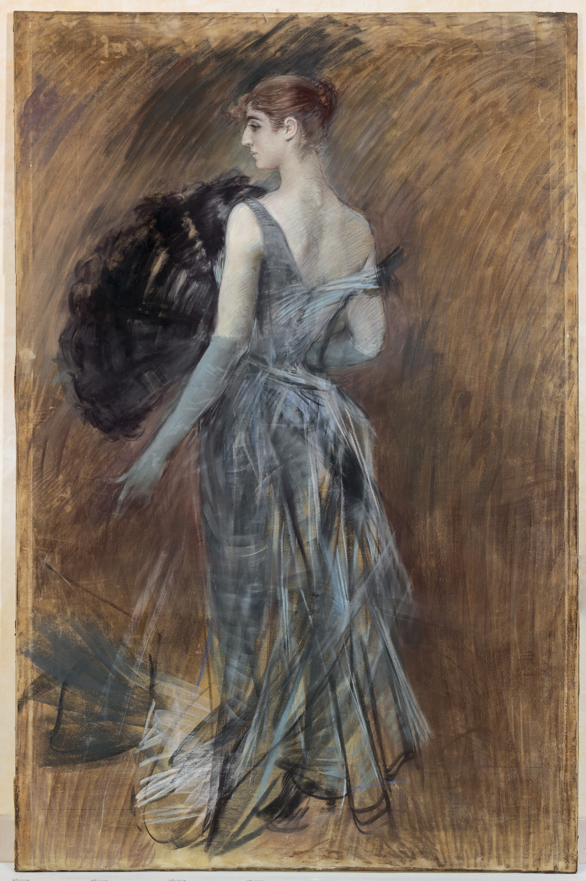 Giovanni Boldini "Signora bionda in abito da sera", 1889 ca. Pastello su carta applicata su tela, 220 x 150 cm. Fondazione Cariparma, Parma
