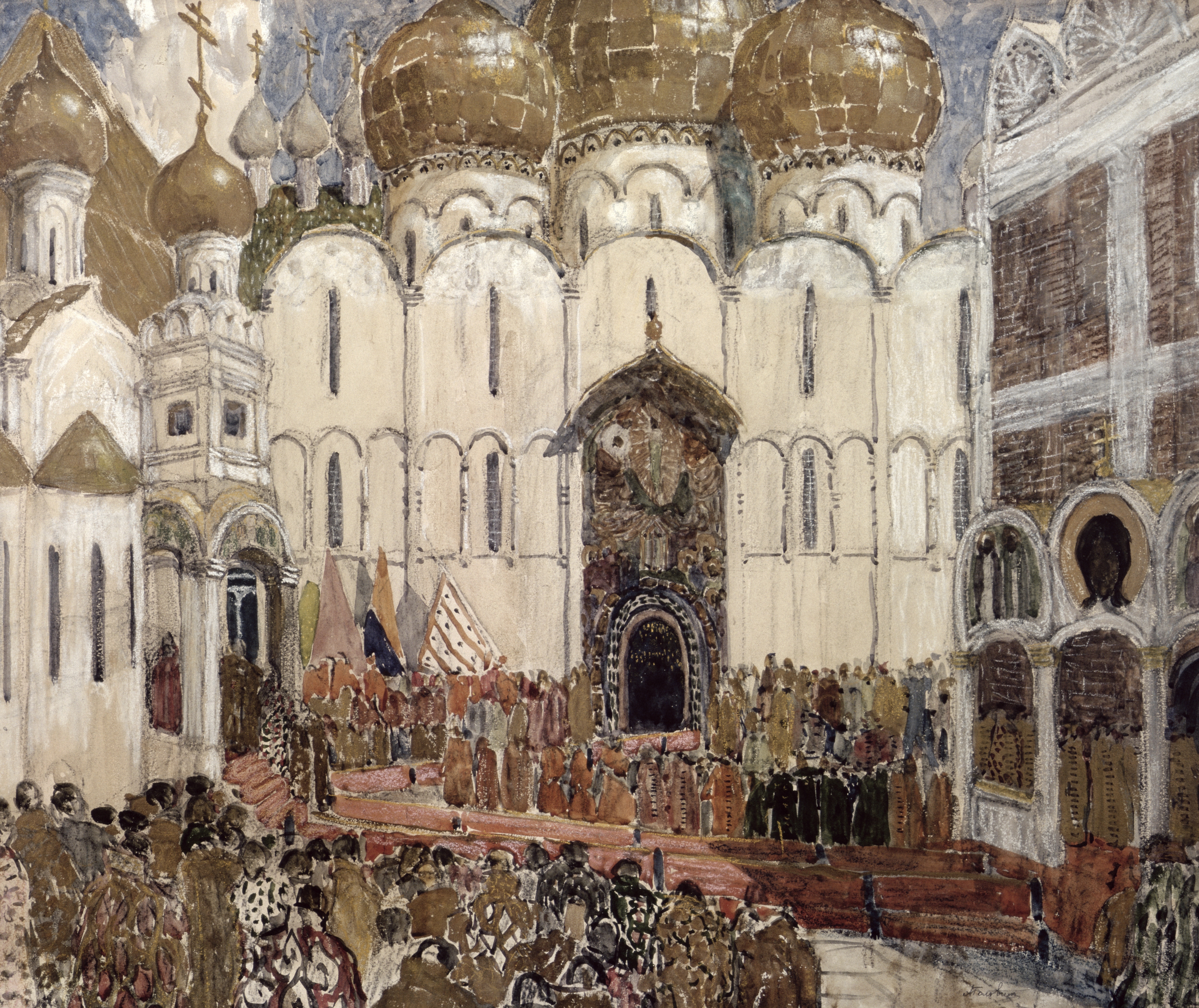 Bozzetto per la scenografia di "Boris Godunov", 1908. Artista: A.A. Bakhrushin. Mosca, State Central Theatre Museum.