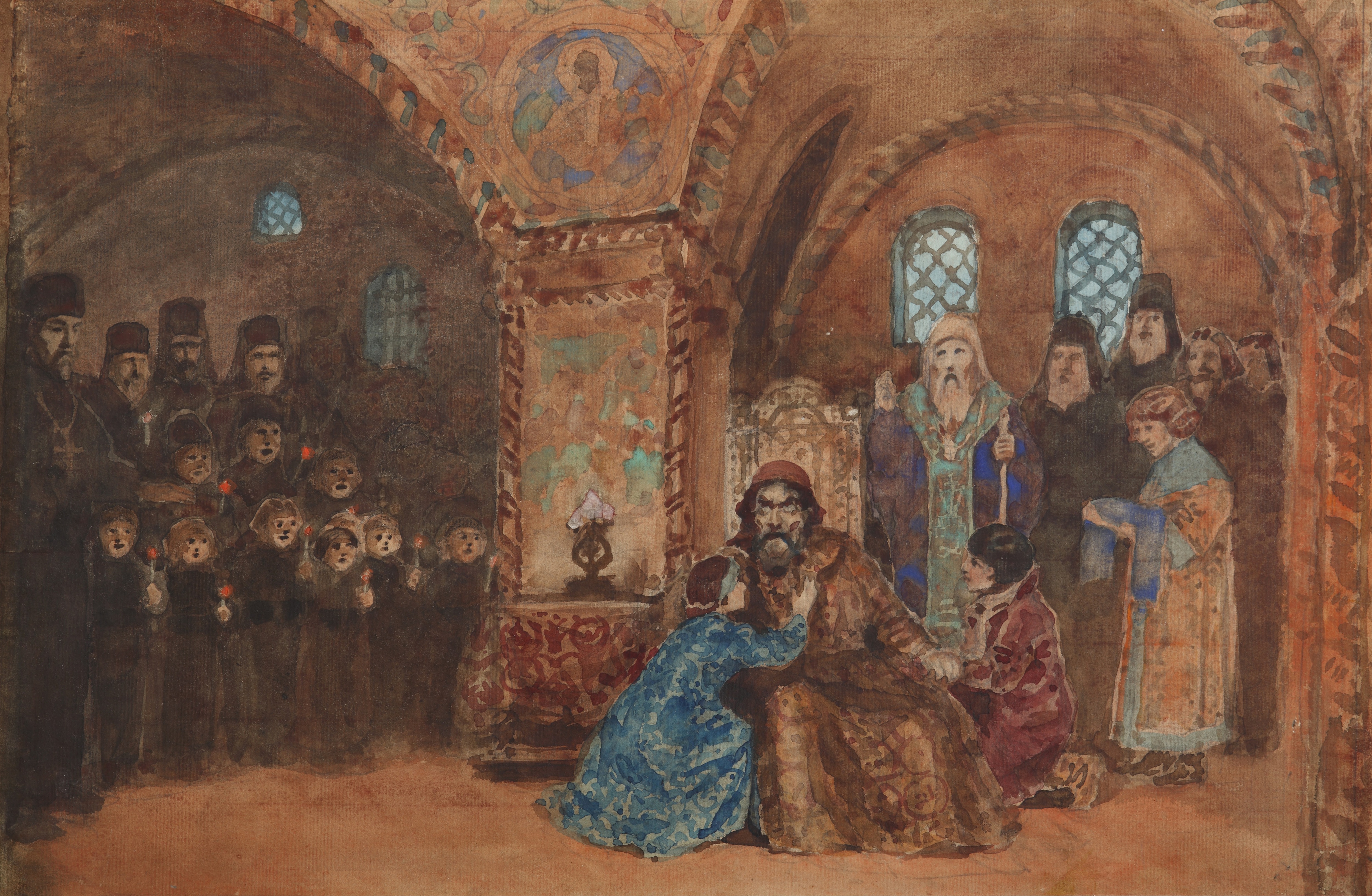 Bozzetto per una rappresentazione del "Boris Godunov". Artista: Vasili Dmitrievich Polenov (1844-1927).