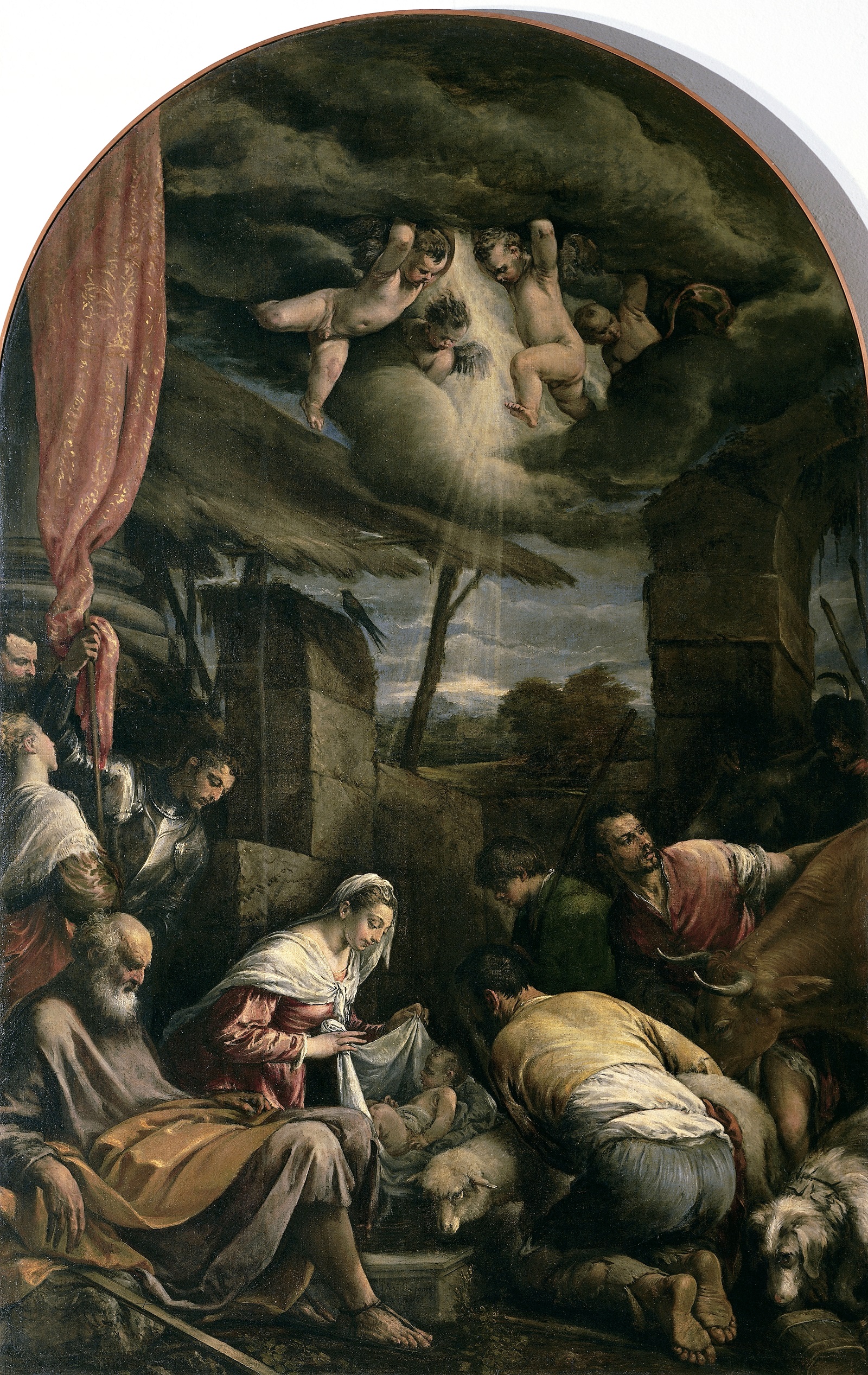 Jacopo Bassano, Adorazione dei pastori con i Santi Vittore e Corona, 1568, olio su tela, Museo Civico, Bassano del Grappa