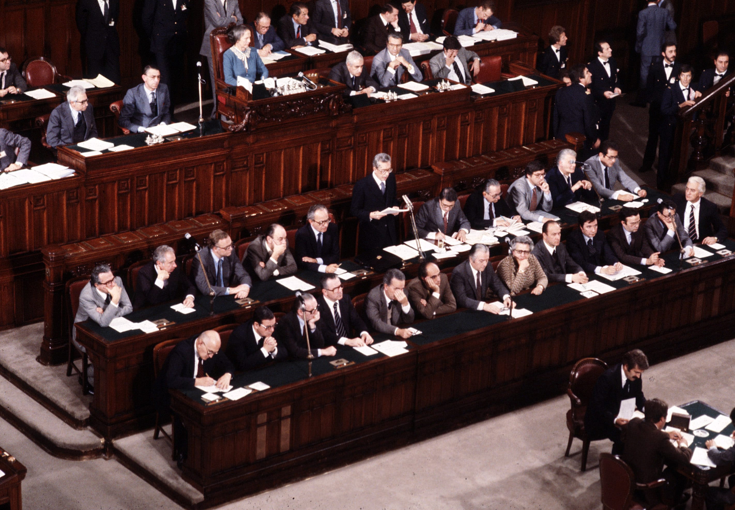 Durante una fase di lavoro della Camera, nel 1980. Nilde Iotti copre la carica di Presidente per tredici anni, dal 20 giugno 1979 al 22 aprile 1992