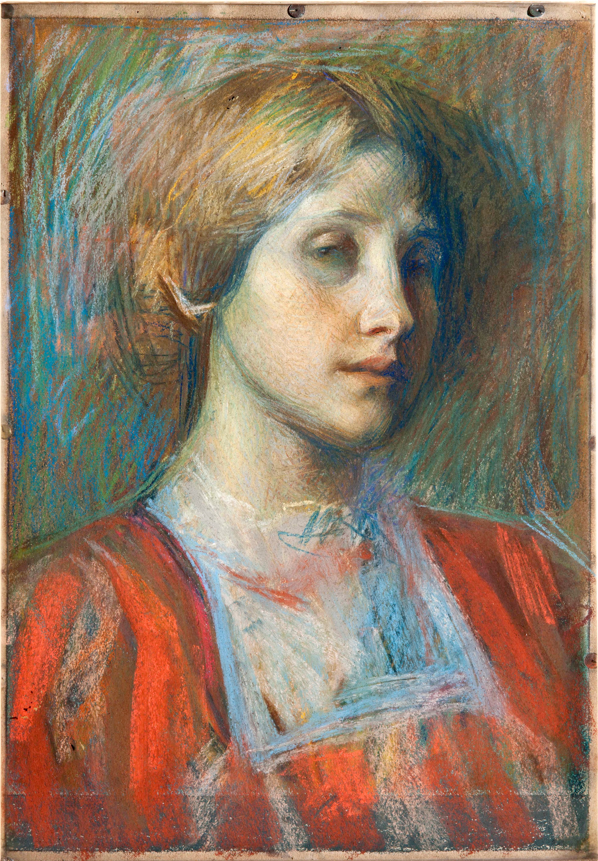 Umberto Boccioni, Ritratto di giovane donna, 1907-1908, pastello su tela. Collezione privata