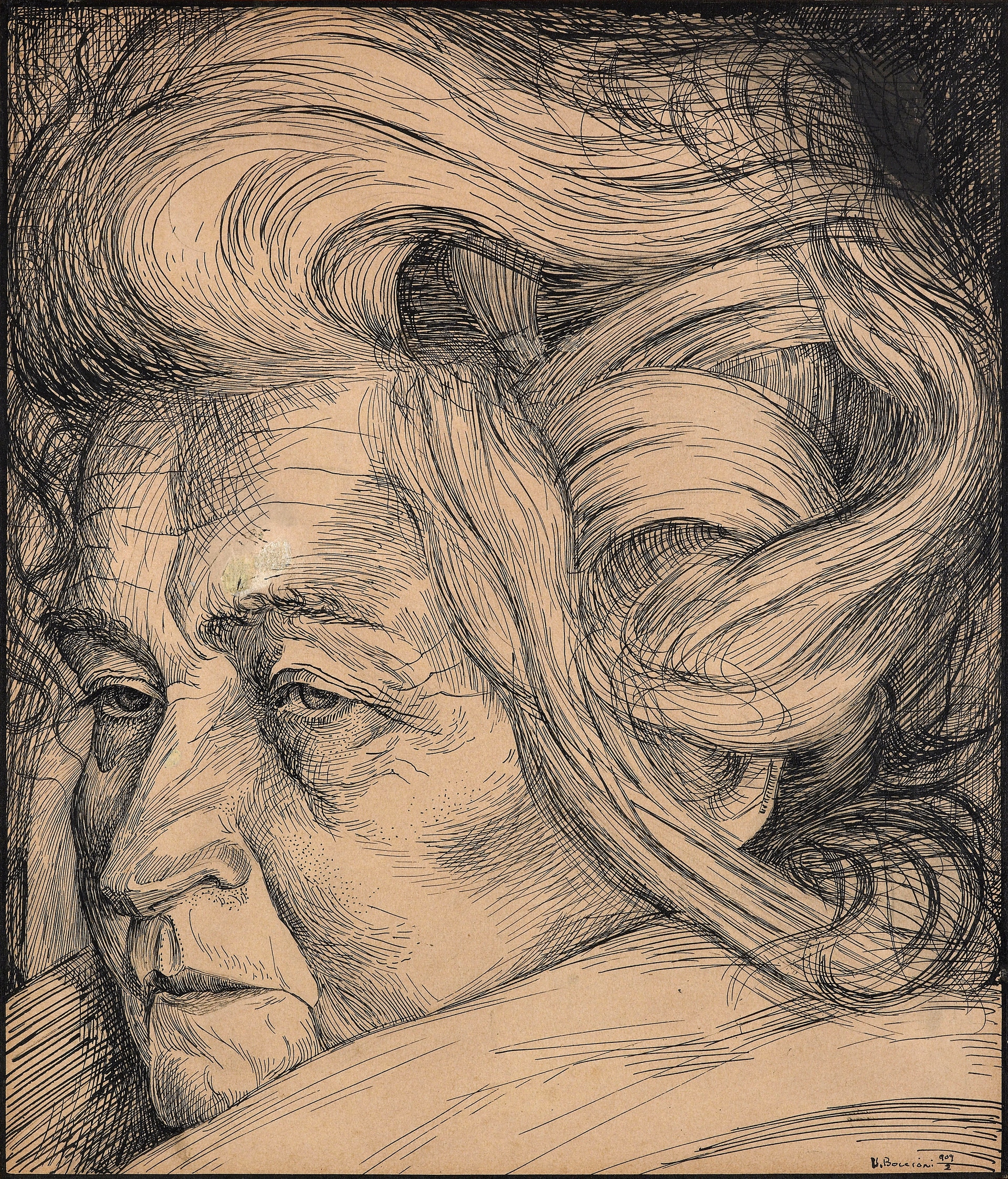 Umberto Boccioni, La madre, 1909, penna e china su carta. Collezione privata