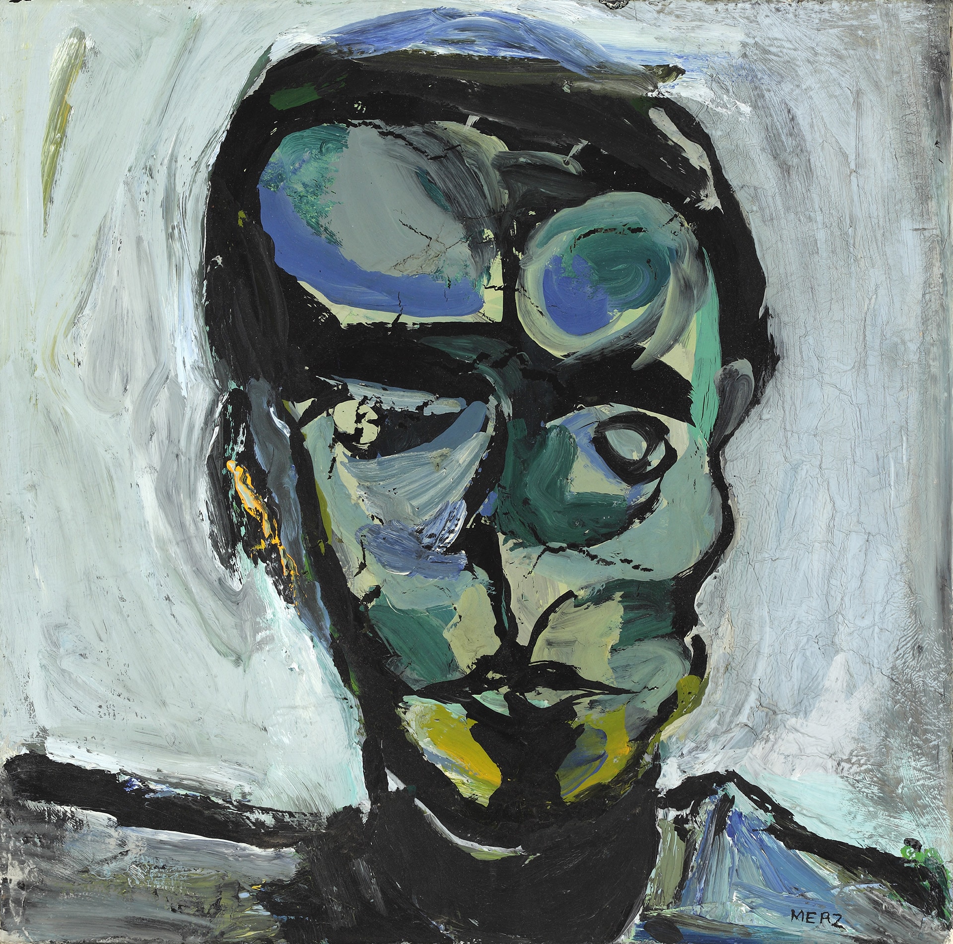 Mario Merz, Figura, anni '50. Olio su tela, 41 x 41 cm, Galleria del Ponte, Torino