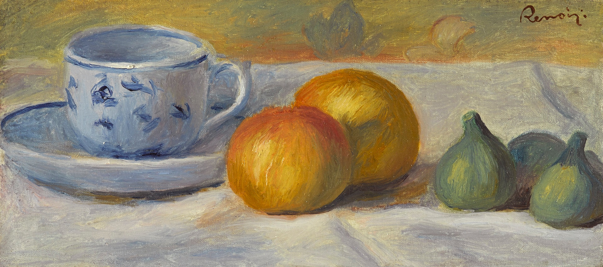 Pierre-Auguste Renoir (1841–1919), Natura morta con tazza blu, 1900 circa. Olio su tela, 15.2 x 33.3 cm. Brooklyn Museum, lascito di Laura L. Barnes. (Photo: Sarah DeSantis, Brooklyn Museum)