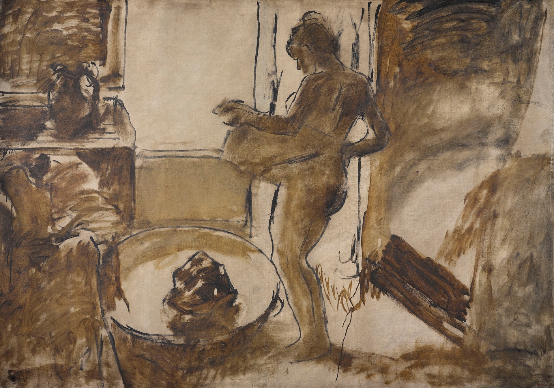 Edgar Degas (1834–1917), Donna nuda che si asciuga, 1884–1886 circa. Olio su tela, 150.8 x 213.7 cm. Brooklyn Museum, Carll H. de Silver Fund. (Photo: Sarah DeSantis, Brooklyn Museum)
