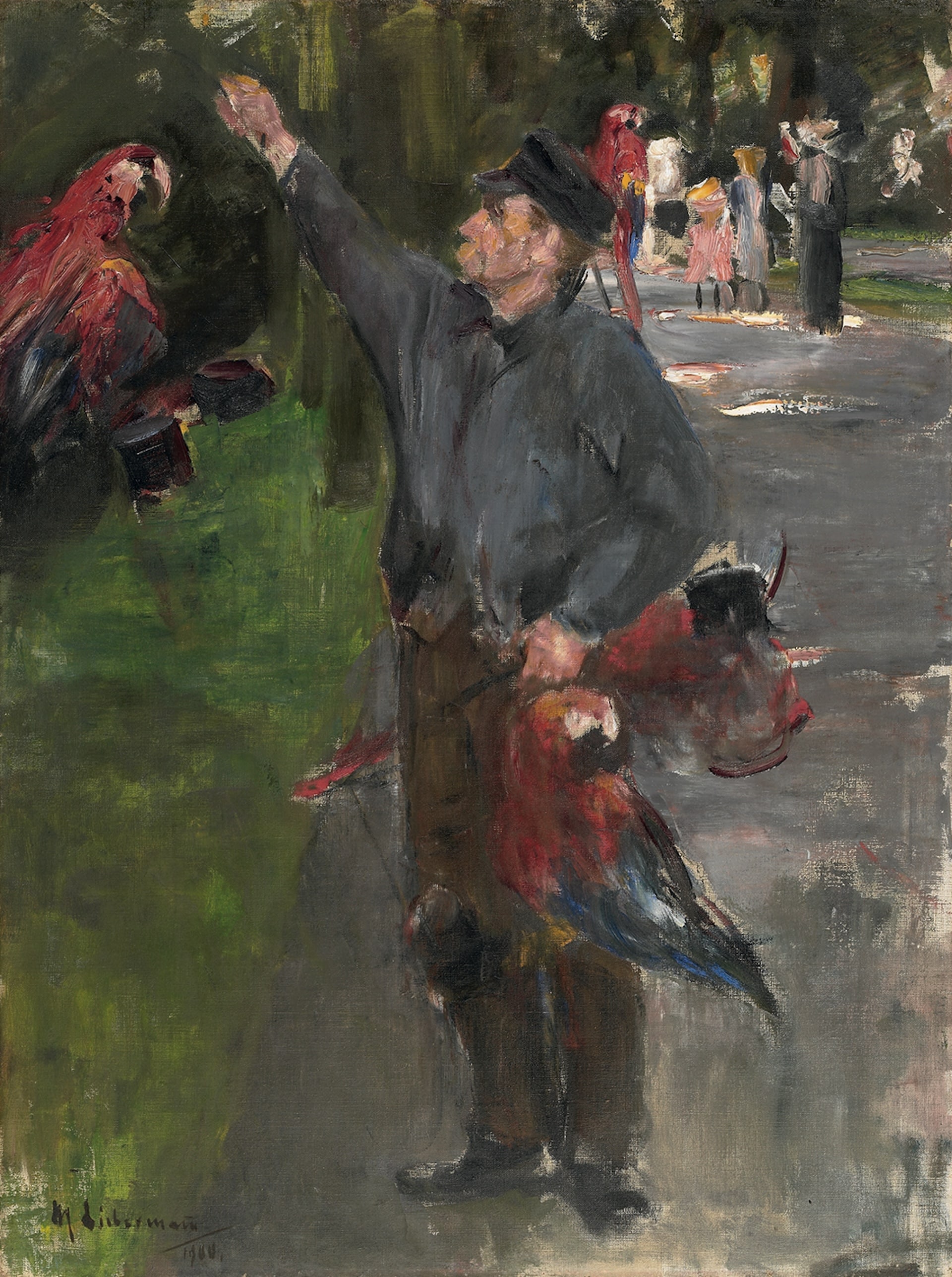 Max Liebermann, L’uomo che accudisce i pappagalli, 1900-1901. Olio su tela, collezione privata. © Kunsthaus Lempertz. Foto: Fuis Photographie, Köln
