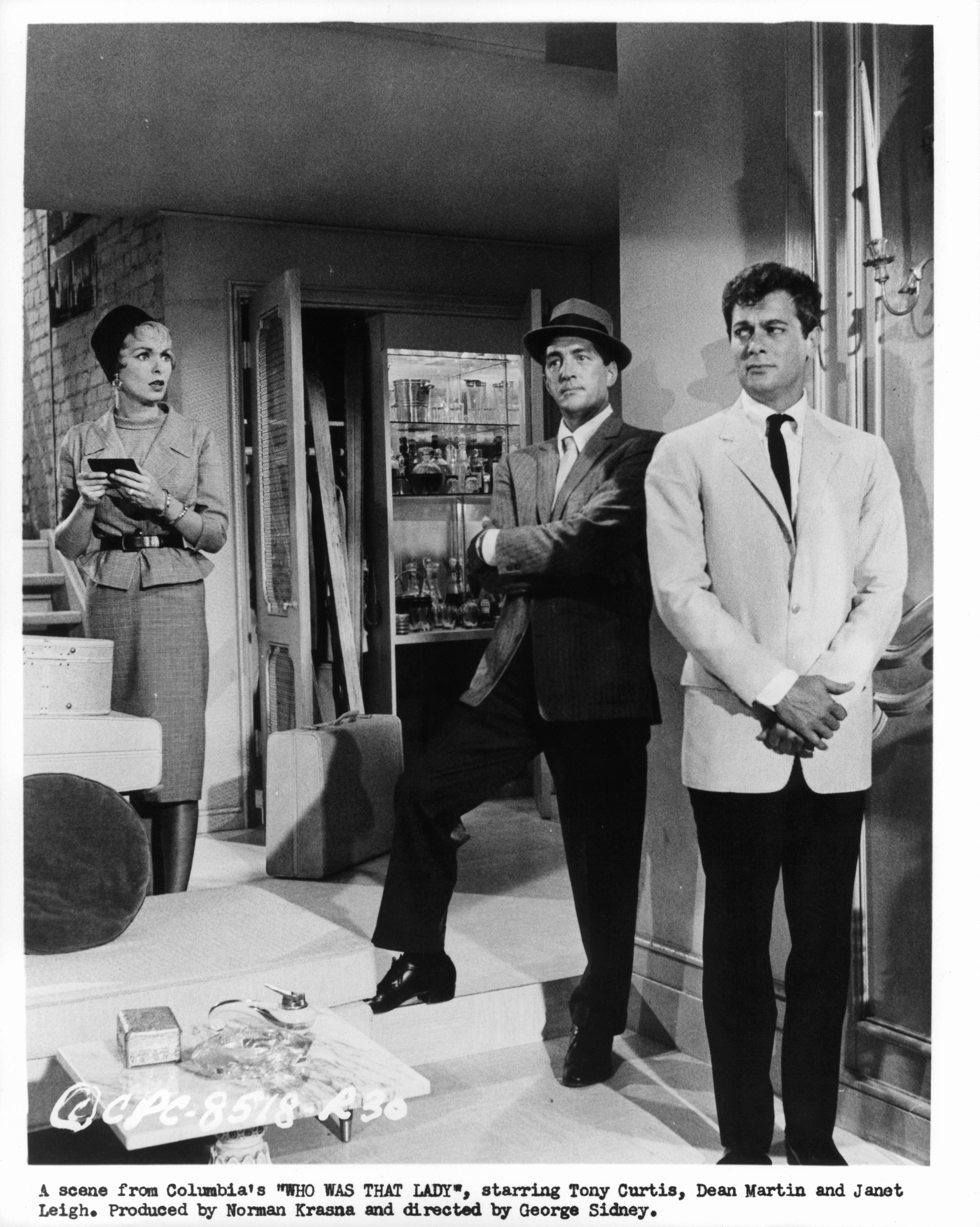 Con Janet Leigh e Dean Martin sul set di "Who was that lady", 1960