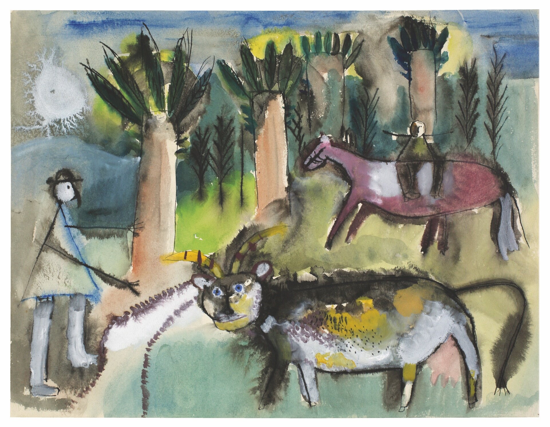 Slavko Kopač: Mandriani, 1948. Acquerello e inchiostro su carta, 31,6x41cm