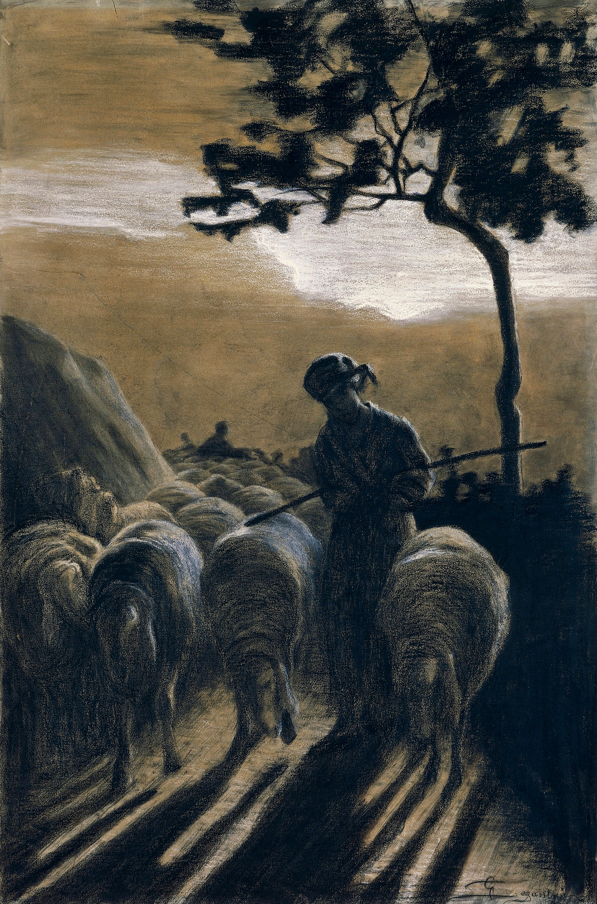 Giovanni Segantini, Effetto di luna, 1883-1884, carboncino e gessi su carta, 78x52cm., The Mesdag Collection, L’Aia
