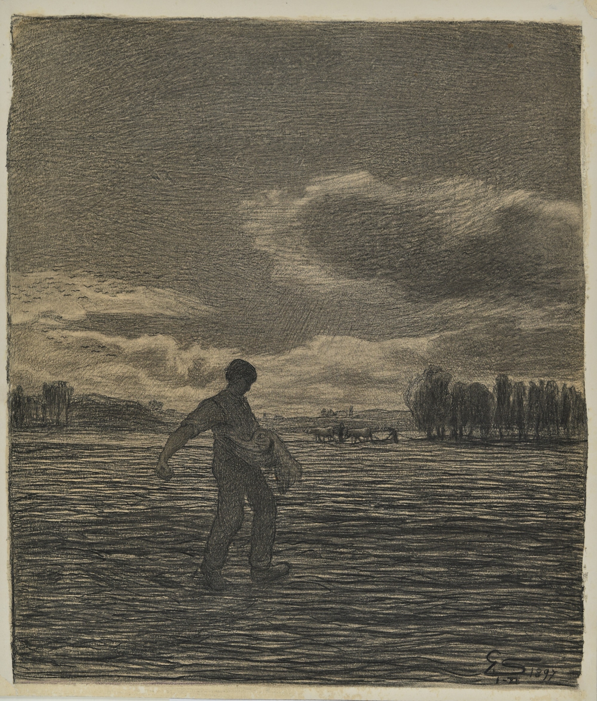 Giovanni Segantini, La propaganda, 1897, gesso scuro e bianco su carta, 63x38cm., Segantini Museum, St. Moritz 