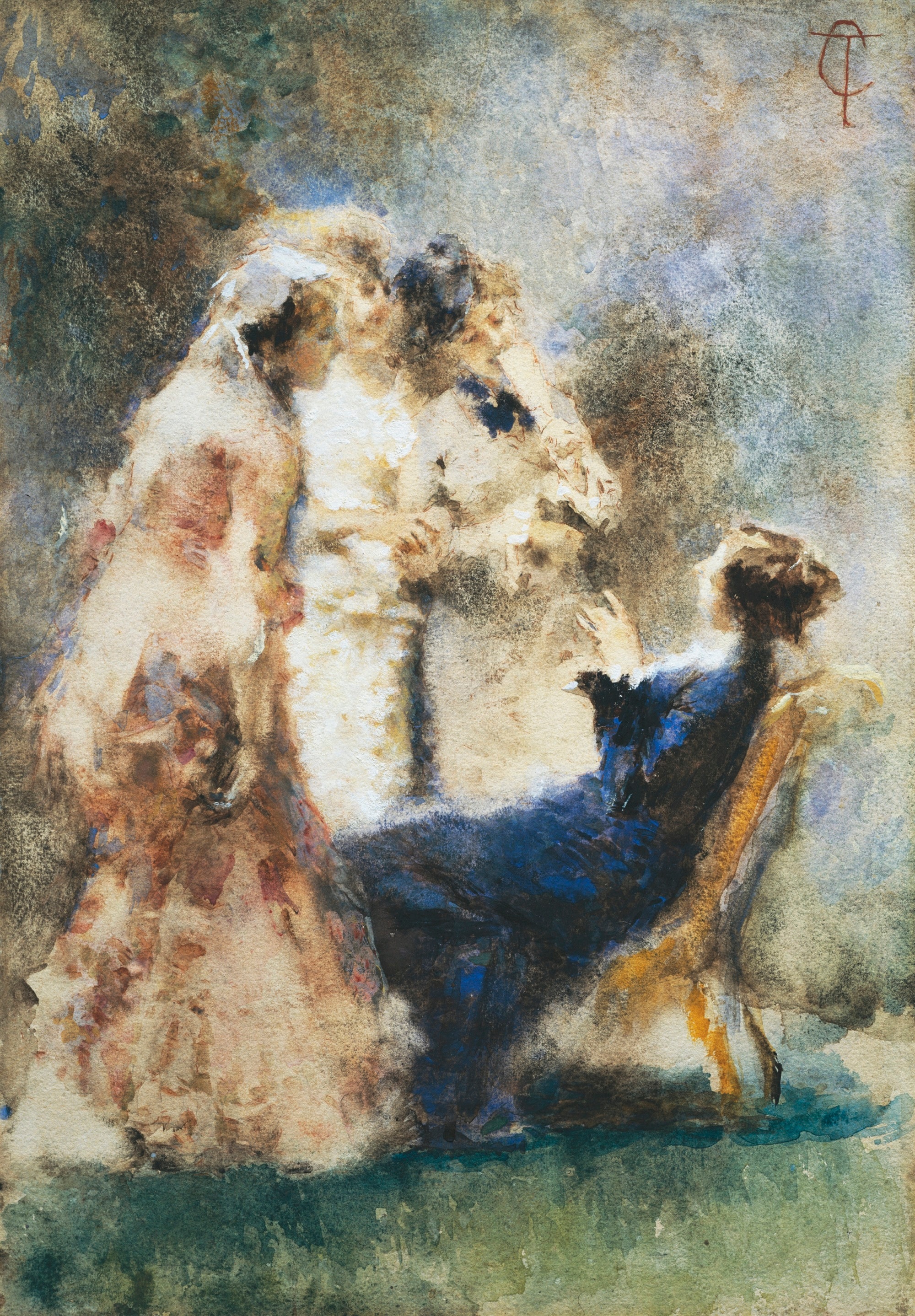 Tranquillo Cremona, High Life, 1876-1877, acquerello su carta, 52x 36cm., Castello Sforzesco, Gabinetto dei Disegni, Milano