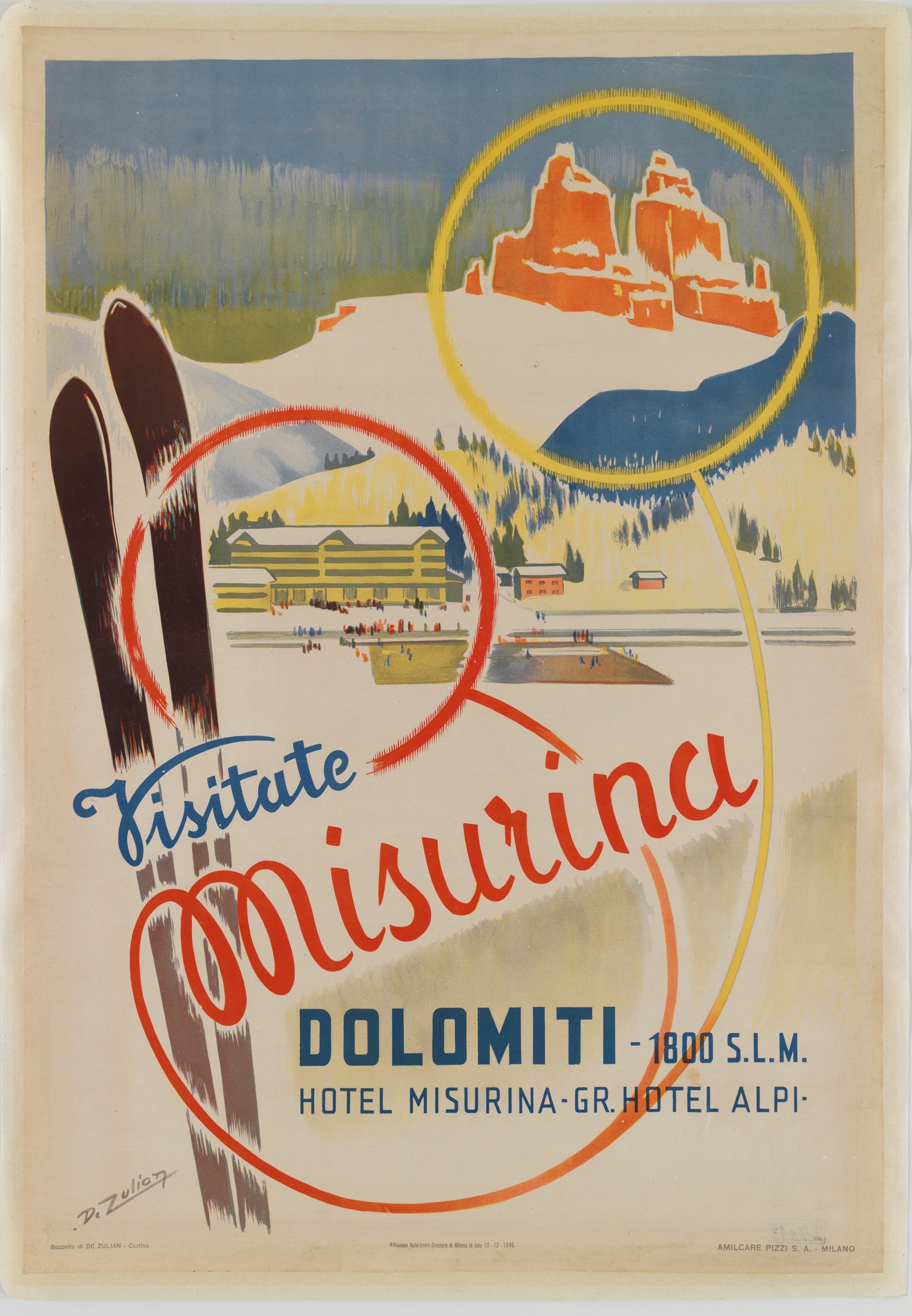 Carlo De Zulian, Visitate Misurina, Dolomiti, 1946