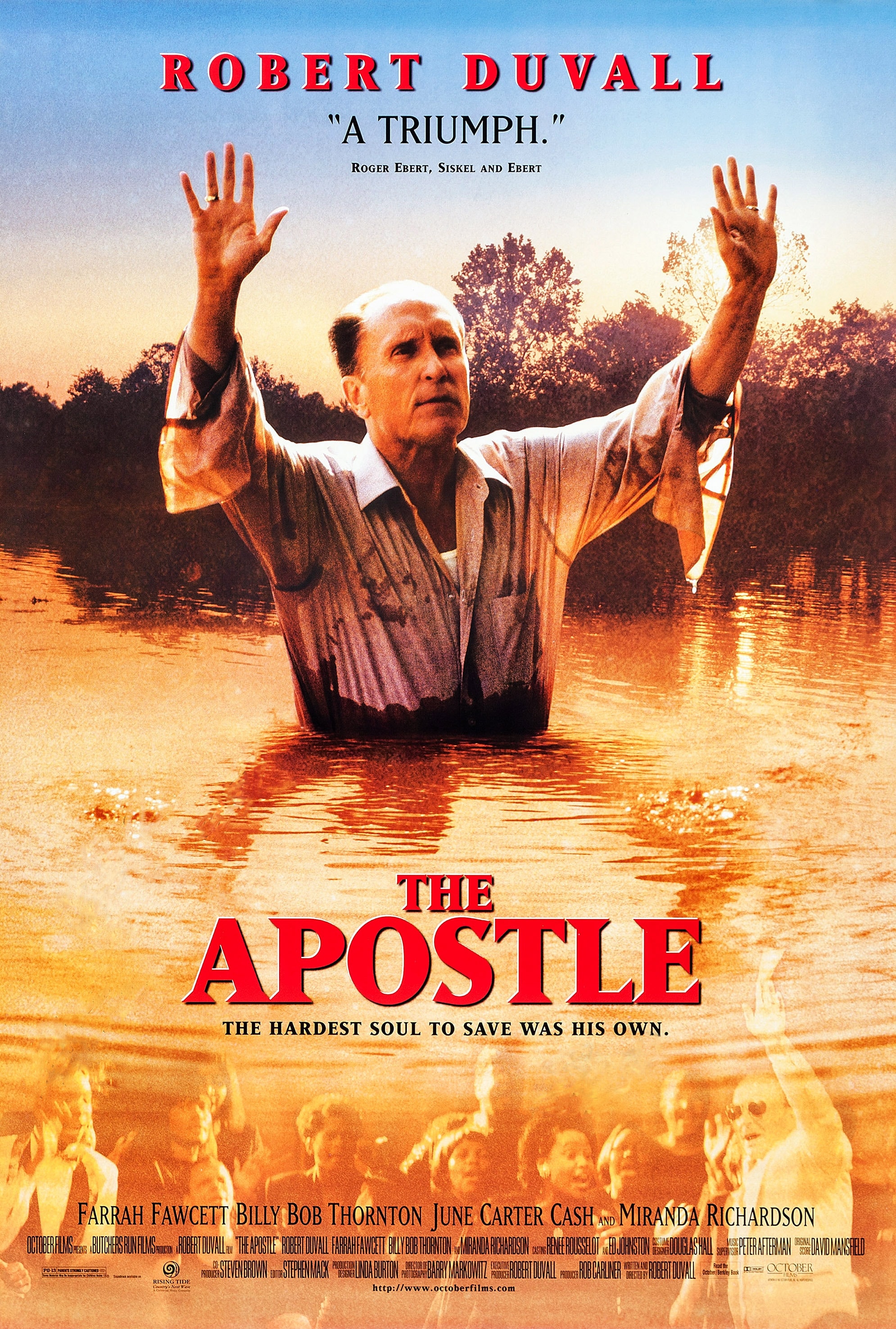 La locandina di "L'apostolo" del 1997 che Duvall scrive, dirige e interpreta